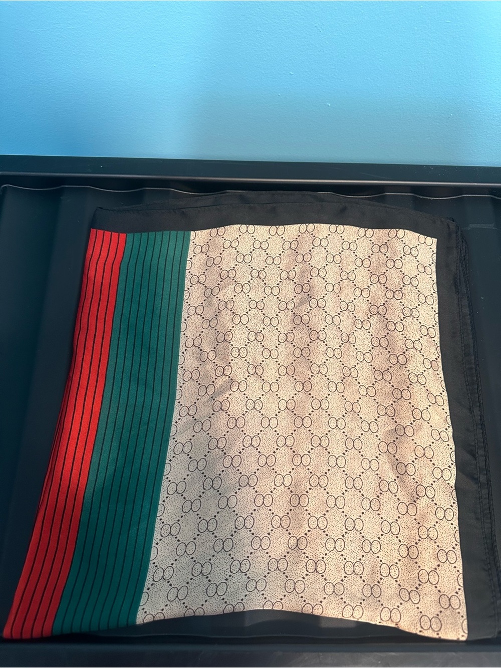 Designer-Inspired Black, Green & Red Patterned Scarf